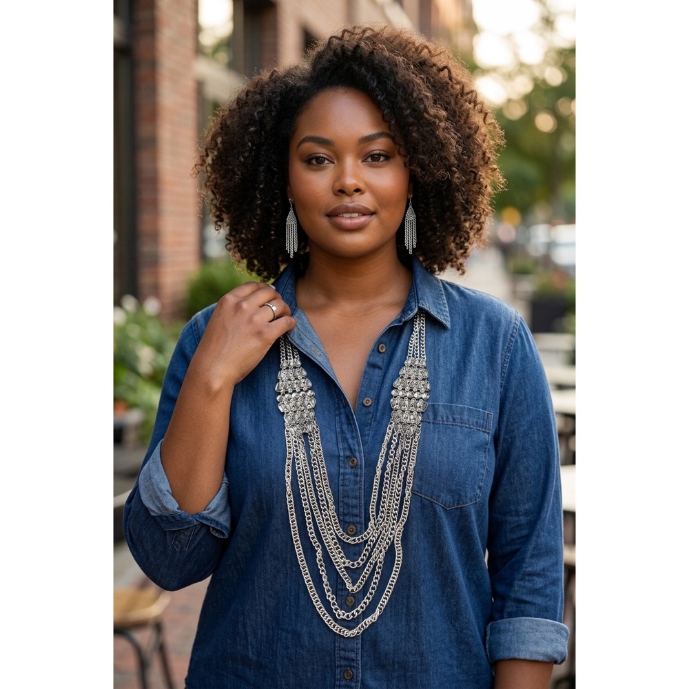 Vintage Signature‎ Series Silver Multi Strand Chain Necklace and Earrings Set